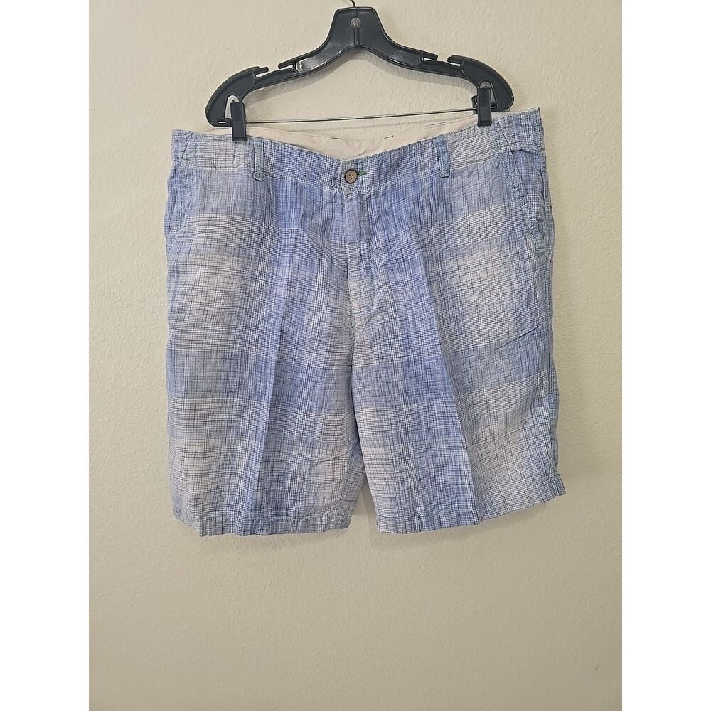 Tommy Bahama Relax Linen Shorts 42 Mens Plaid Flat Front 5 Pockets